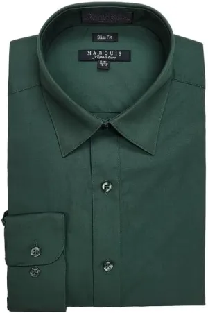 Marquis Men's 009SL Long Sleeve Slim Fit Dress Shirt, Forest Green, 14.5 2-3