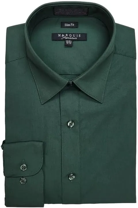 Marquis Men's 009SL Long Sleeve Slim Fit Dress Shirt, Forest Green, 14.5 2-3