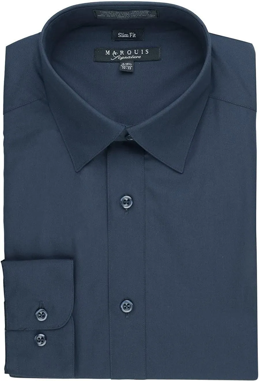 Marquis Men's 009SL Long Sleeve Slim Fit Dress Shirt, Navy, 16.5 4-5