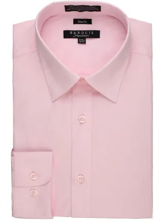 Marquis Men's 009SL Long Sleeve Slim Fit Dress Shirt, Pink, 16.5 2-3