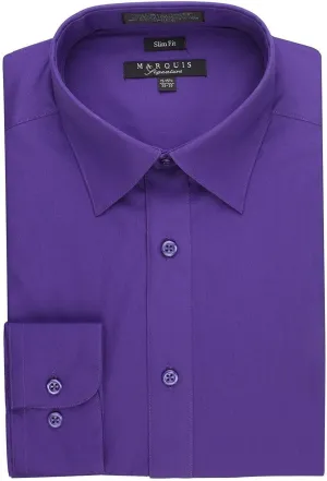 Marquis Men's 009SL Long Sleeve Slim Fit Dress Shirt, Purple, 18.5 4-5