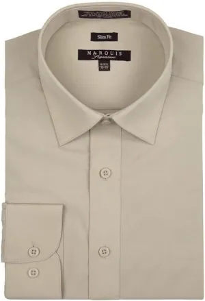 Marquis Men's 009SL Long Sleeve Slim Fit Dress Shirt, Sand, 18.5 4-5