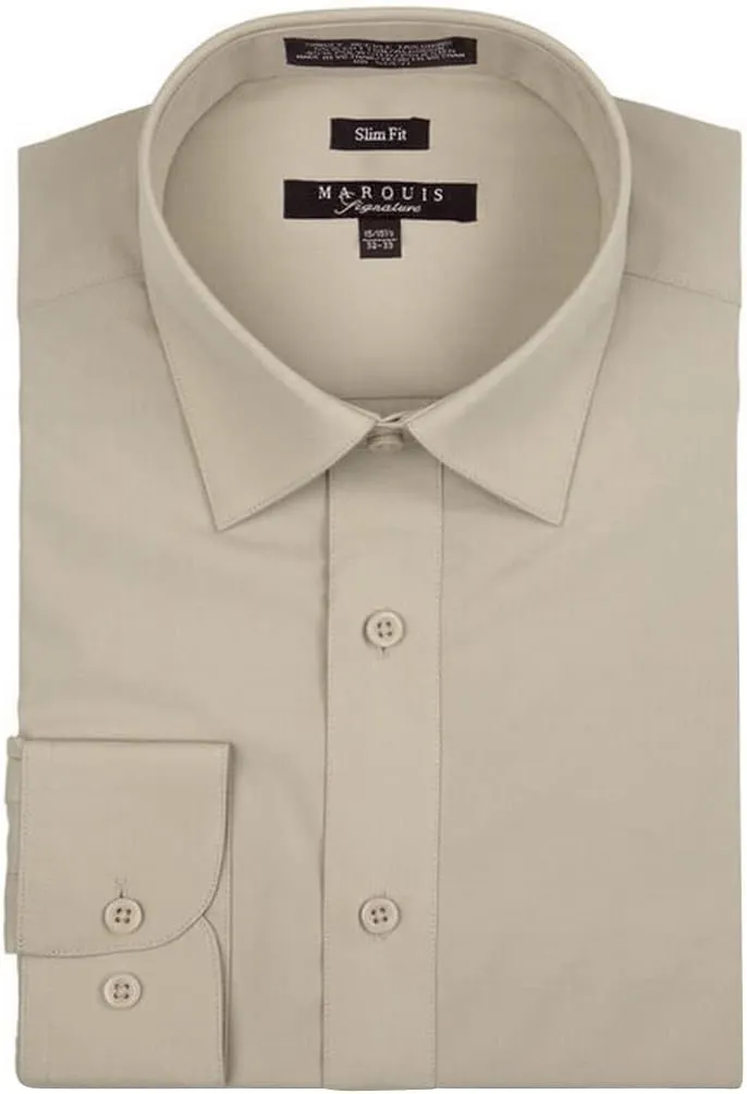 Marquis Men's 009SL Long Sleeve Slim Fit Dress Shirt, Sand, 18.5 4-5