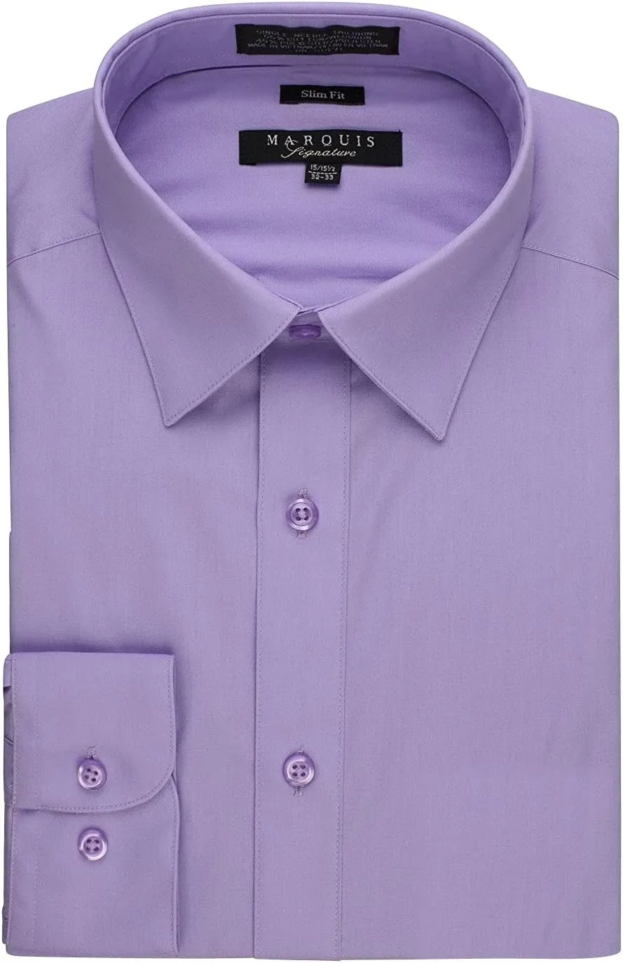 Marquis Men's 009SL Long Sleeve Slim Fit Dress Shirt, Violet, 15.5 2-3