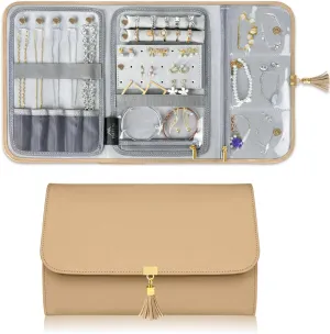 MATEIN Large Jewelry Organizer Travel, Portable Jewelry Case for Travelling, Tangle Free Necklace Storage Roll Bag for Earring Ring Bracelet, Travel Gifts for Women, Brown