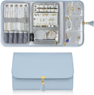 MATEIN Travel Jewelry Case, Compact Ring Organizer Carrying Bag for Rings, Earrings, Necklaces, Bracelets, Practical Separate Compartments for Jewelry Storage, Blue
