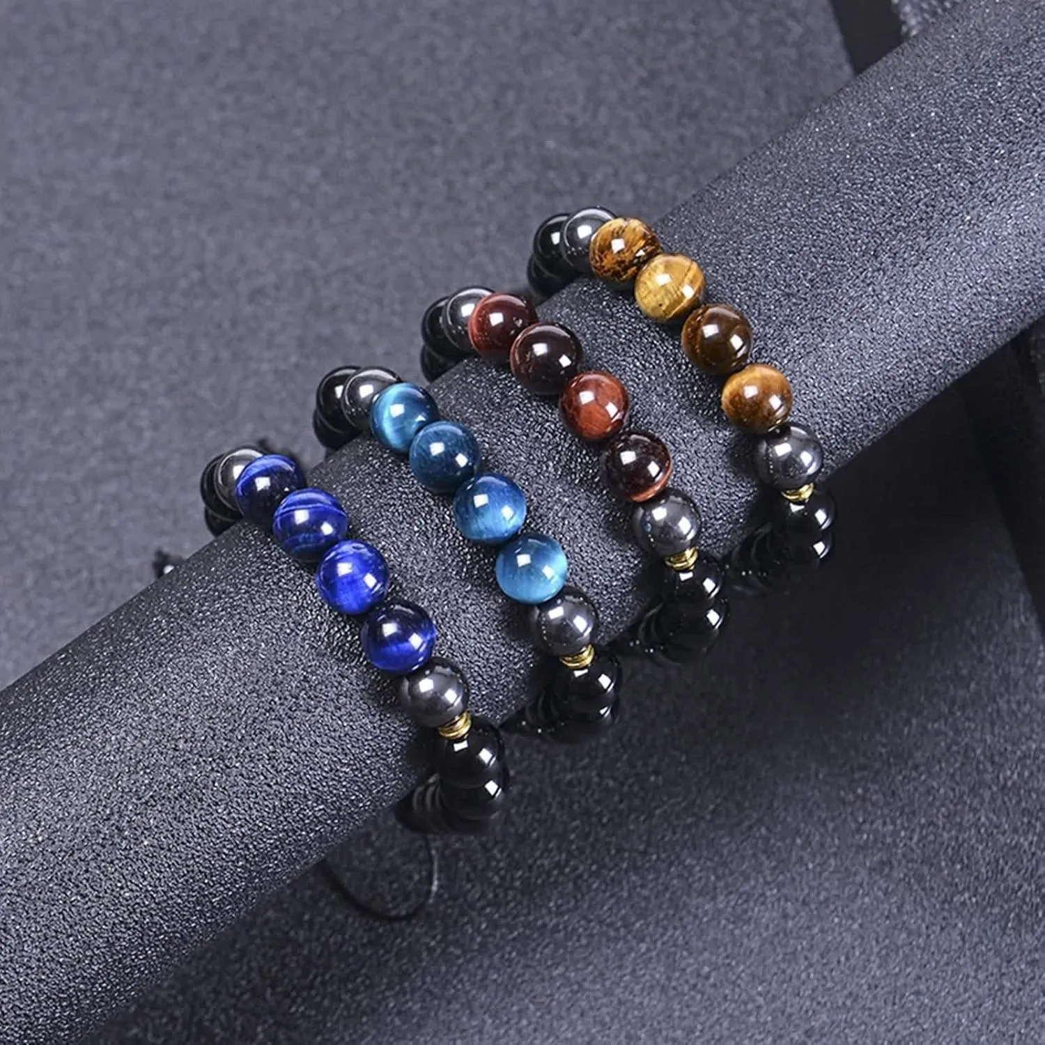 Mens Bracelet Men, Mens Woven Bracelets Crystal 10mm Natural Agate Tiger Eye Bead Vintage Jewelry for Womens Gifts