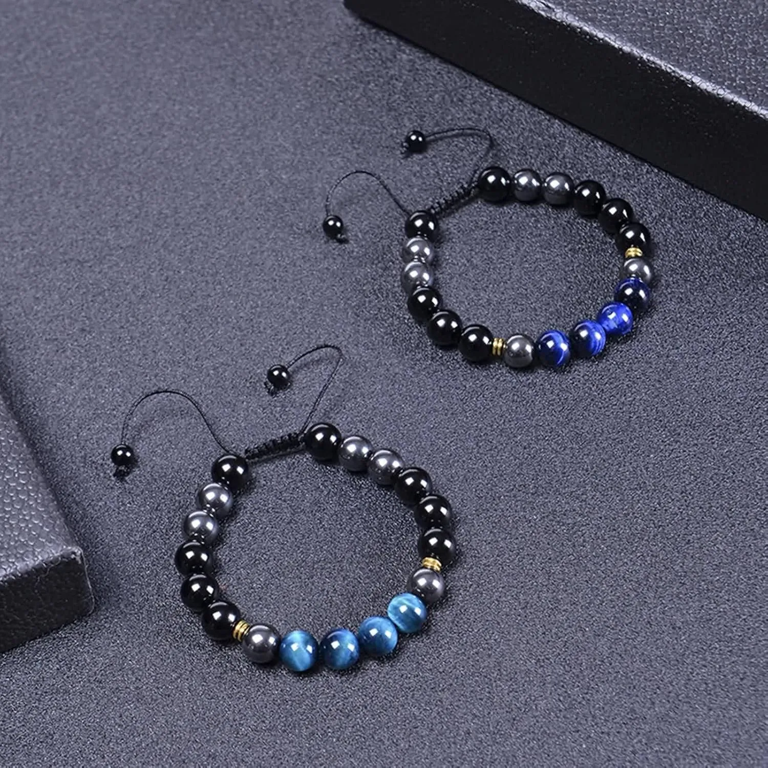 Mens Bracelet Men, Mens Woven Bracelets Crystal 10mm Natural Agate Tiger Eye Bead Vintage Jewelry for Womens Gifts