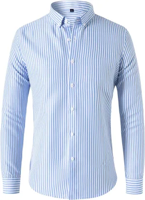 Mens Casual Business Vertical Striped Long Sleeve Button Down Dress Shirts for Casual Vertical Striped Shirt