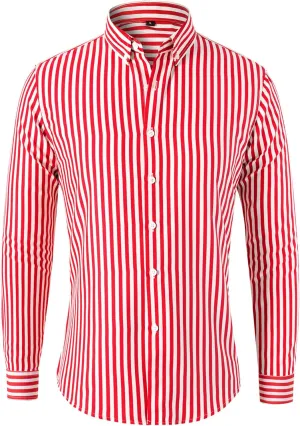 Mens Casual Business Vertical Striped Long Sleeve Button Down Dress Shirts for Casual Vertical Striped Shirt