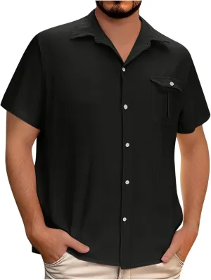 Men's Casual Cotton Linen Shirts Short Sleeve Button Down Shirt Summer Beach Tops Vacation Wedding Party Outfits