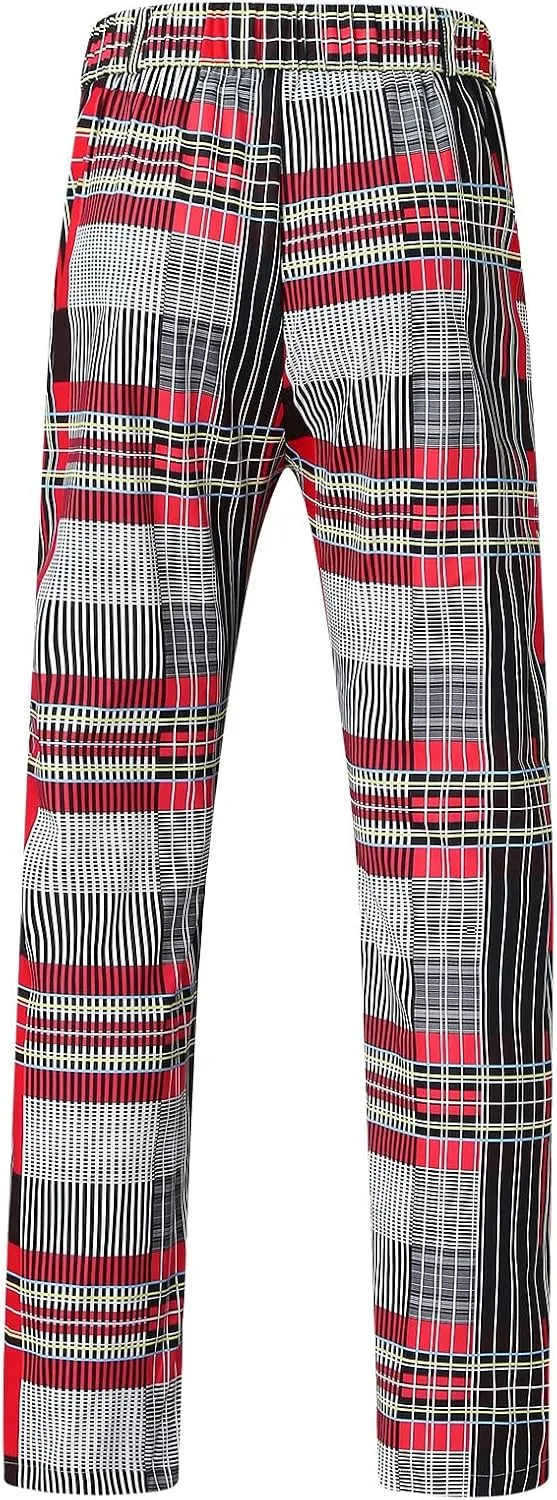 Mens Casual Plaid Pants Fashion Retro Tapered Stretch Slim Fit Business Dress Chino Pants Formal Lightweight Pants