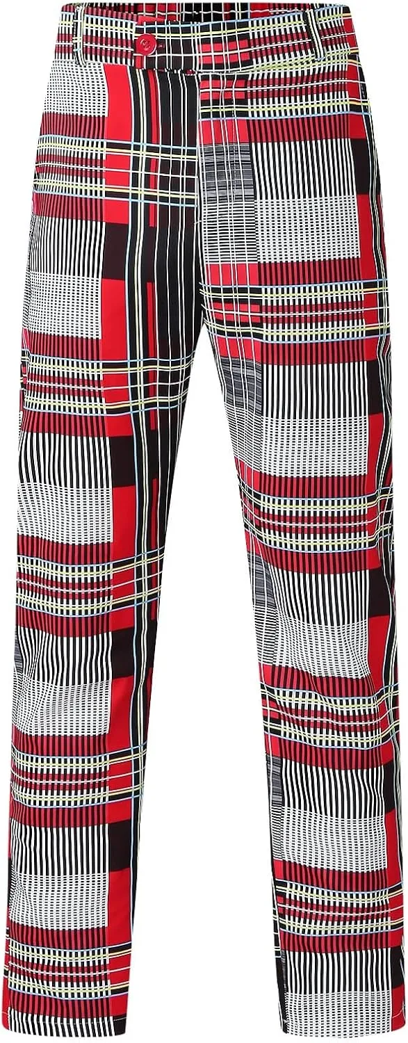 Mens Casual Plaid Pants Fashion Retro Tapered Stretch Slim Fit Business Dress Chino Pants Formal Lightweight Pants