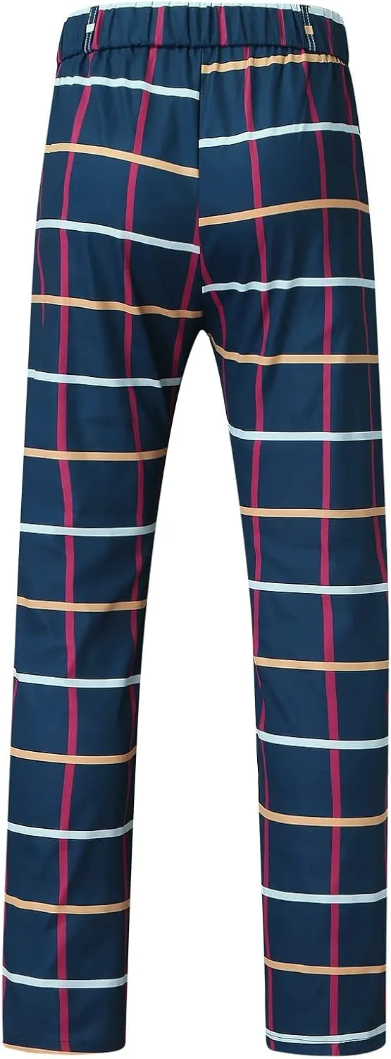 Men's Casual Stretch Business Dress Pants Slim Fit Plaid Stylish Golf Chino Pants Skinny Flat-Front Tapered Work Pant