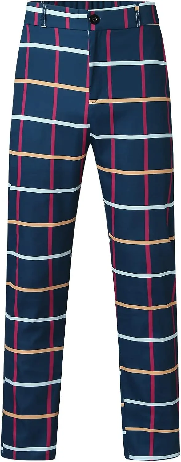 Men's Casual Stretch Business Dress Pants Slim Fit Plaid Stylish Golf Chino Pants Skinny Flat-Front Tapered Work Pant