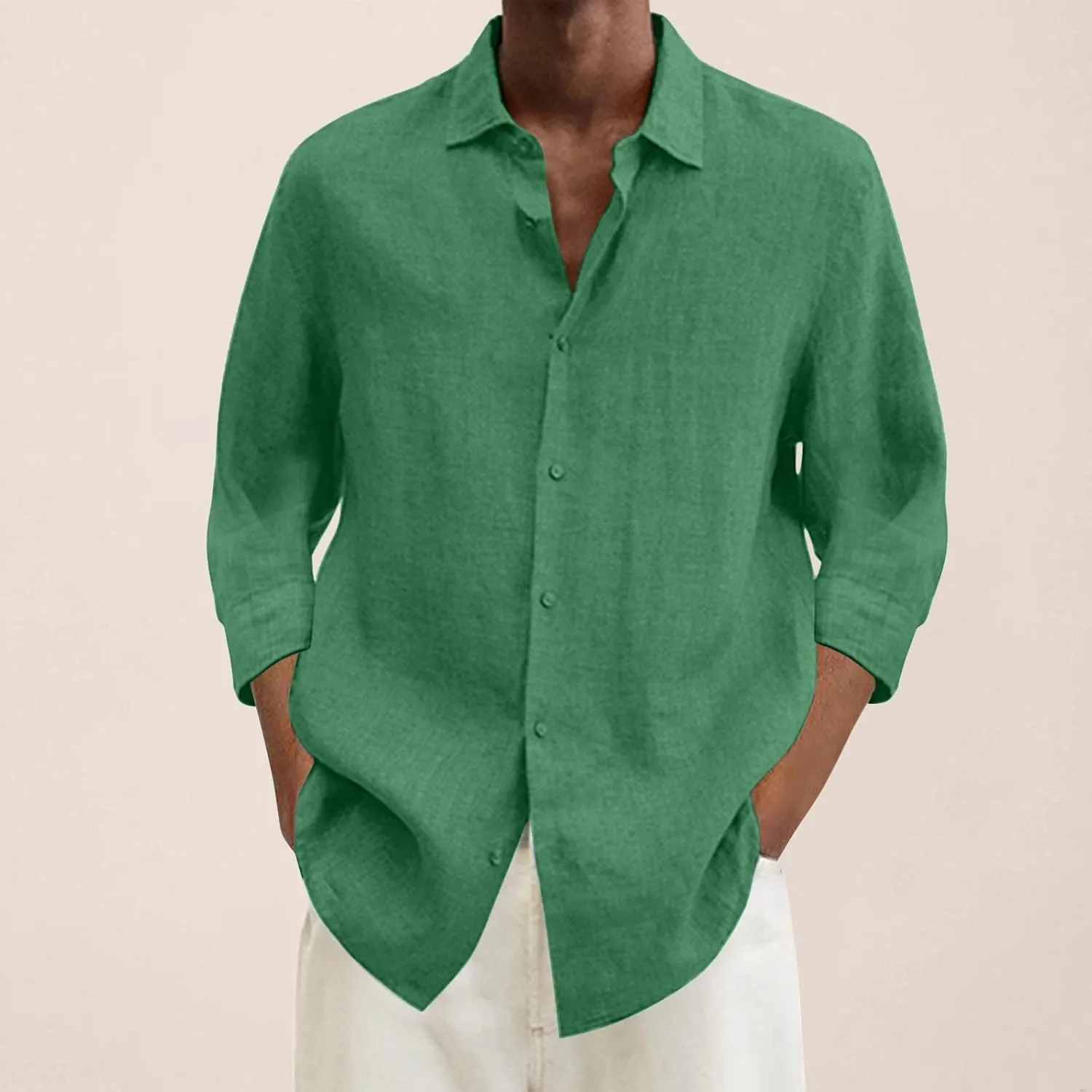 Mens Cotton Linen Button Down Shirt Long Sleeve Shirts for Men Casual Plus Size Beach Summer Lightweight Dress Tops
