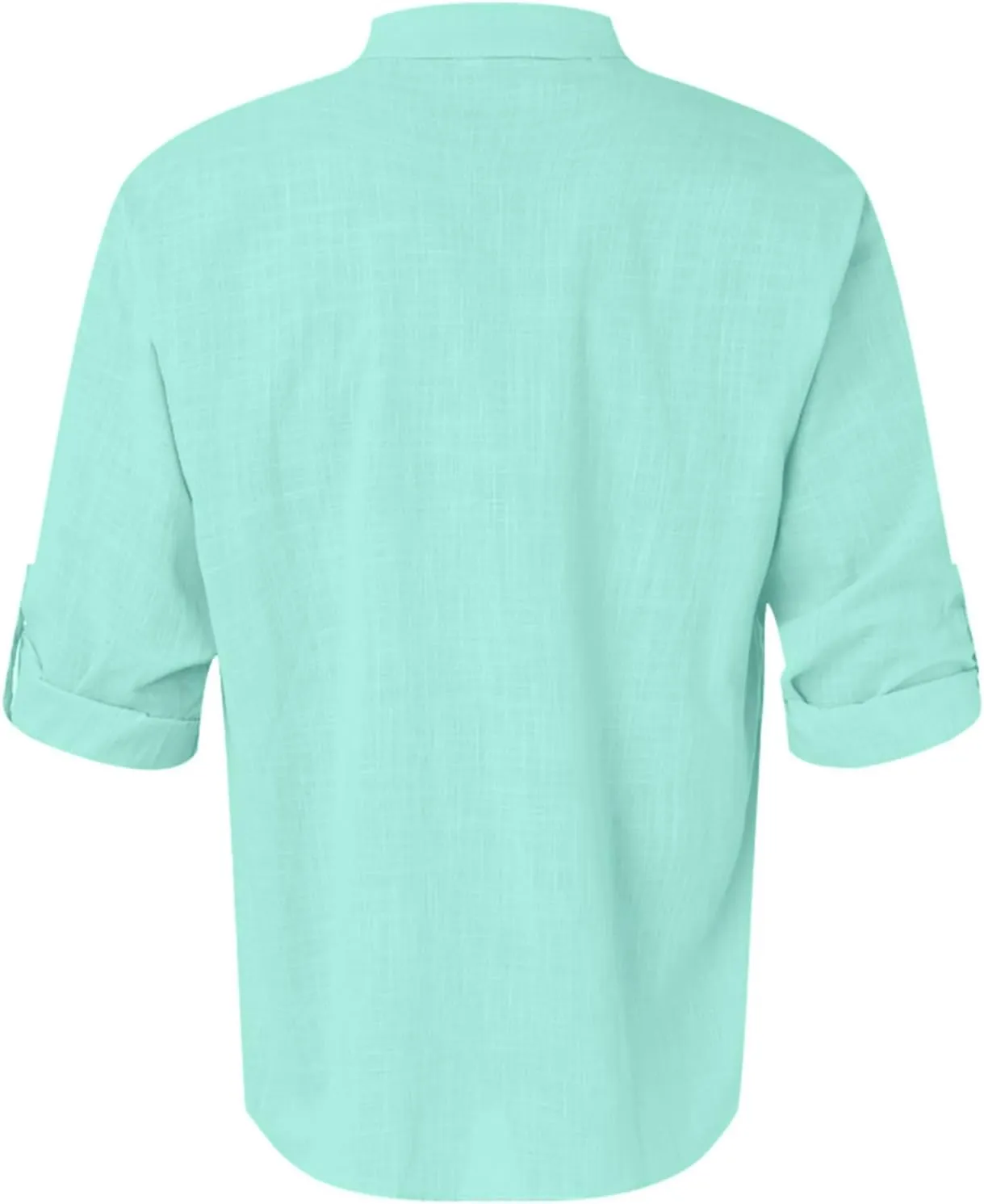 Mens Cotton Linen Shirts Casual Banded Collar Button Down Shirts Long Sleeve Casual Henley Shirt Summer Beach Tops