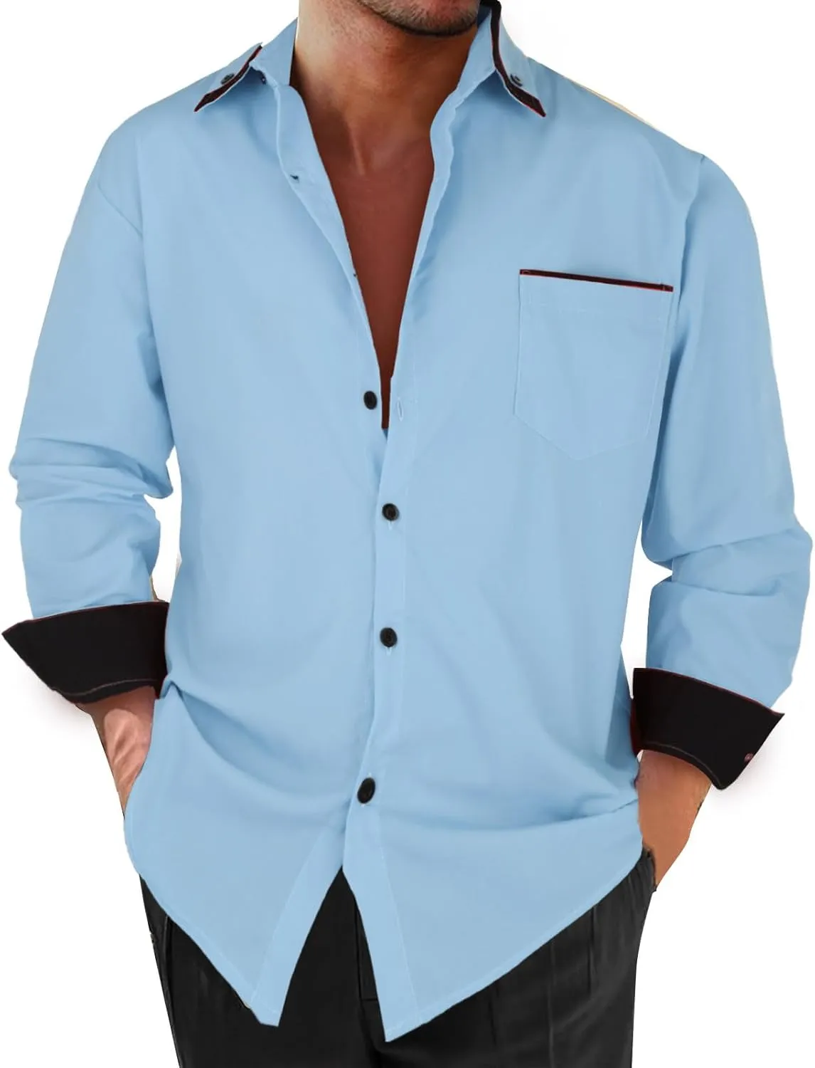 Men's Dress Shirt Long Sleeve Button Down Business Shirt Pocket Wrinkle Resistant Collar Office Work Meeting Formal Blouse