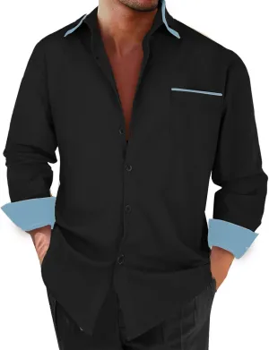 Men's Dress Shirt Long Sleeve Button Down Business Shirt Pocket Wrinkle Resistant Collar Office Work Meeting Formal Blouse