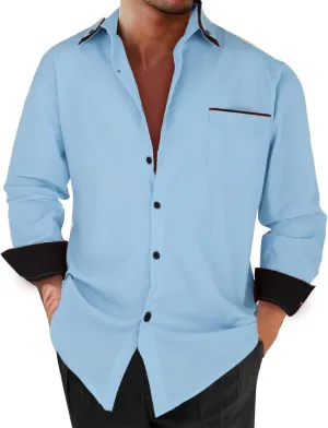 Men's Dress Shirt Long Sleeve Button Down Business Shirt Pocket Wrinkle Resistant Collar Office Work Meeting Formal Blouse