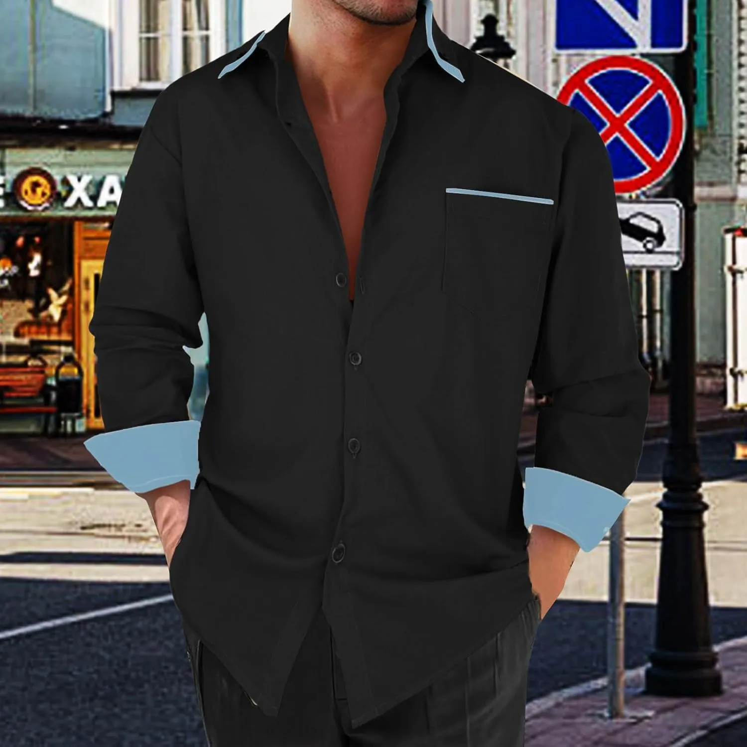 Men's Dress Shirt Long Sleeve Button Down Business Shirt Pocket Wrinkle Resistant Collar Office Work Meeting Formal Blouse