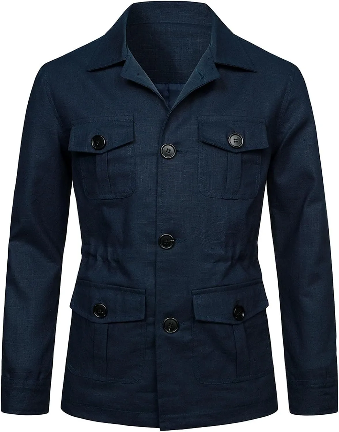 Mens Field Jacket Casual Cotton Linen Lightweight Safari Shirts with Pockets Utility Military Button Down Work Coats