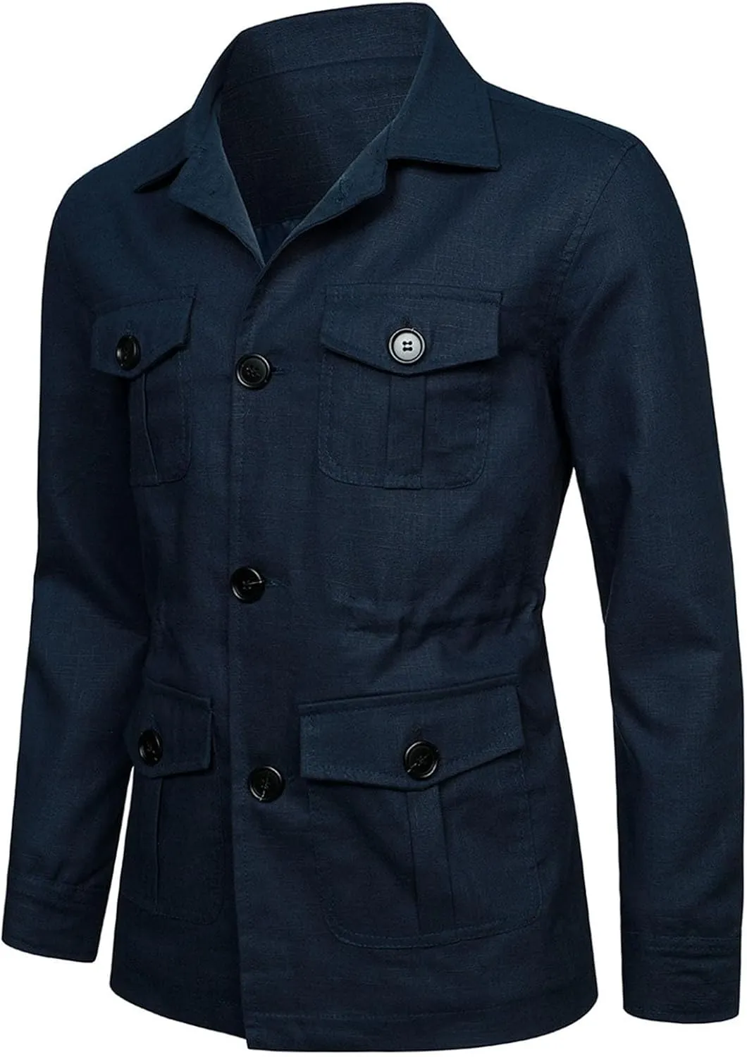 Mens Field Jacket Casual Cotton Linen Lightweight Safari Shirts with Pockets Utility Military Button Down Work Coats