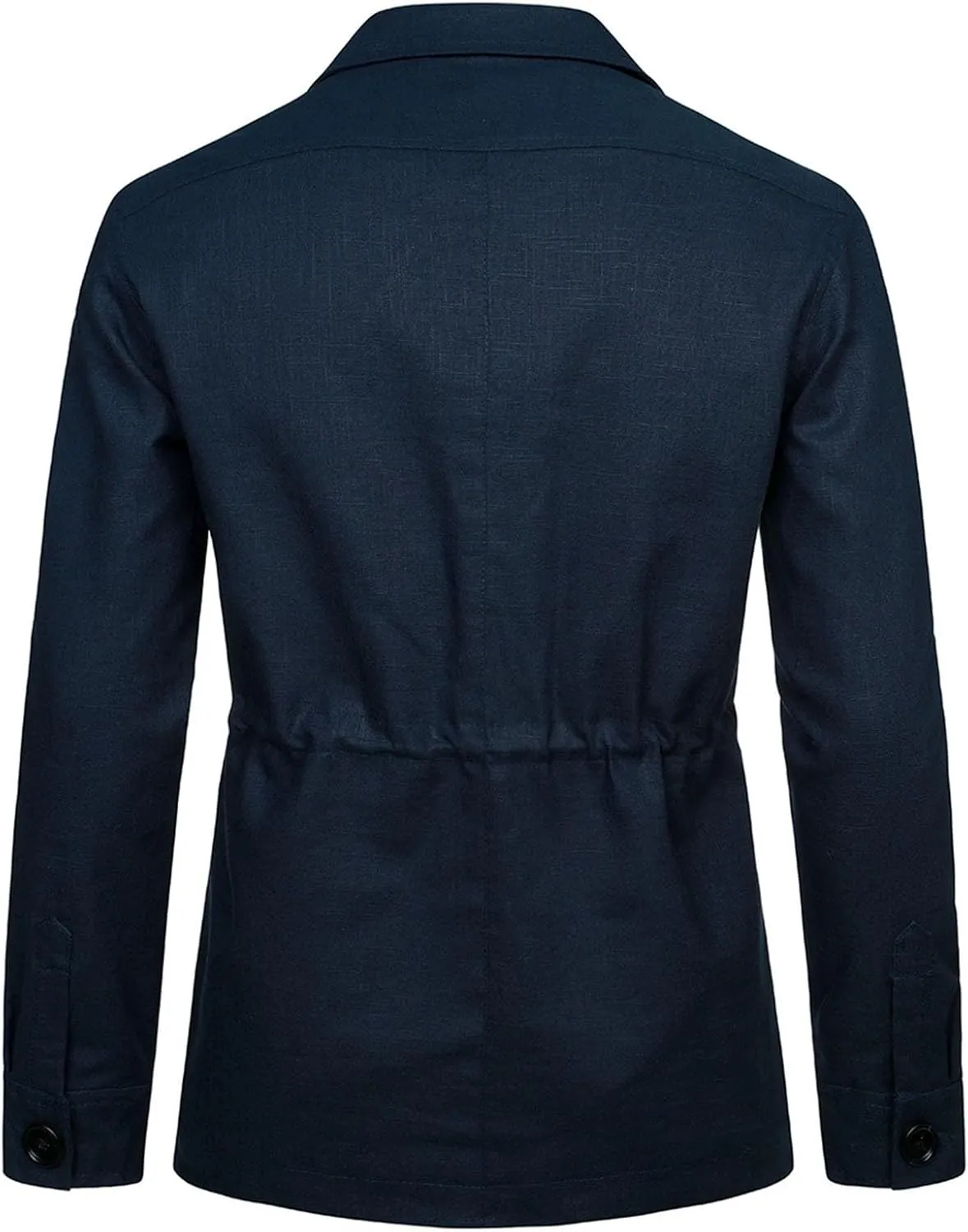 Mens Field Jacket Casual Cotton Linen Lightweight Safari Shirts with Pockets Utility Military Button Down Work Coats