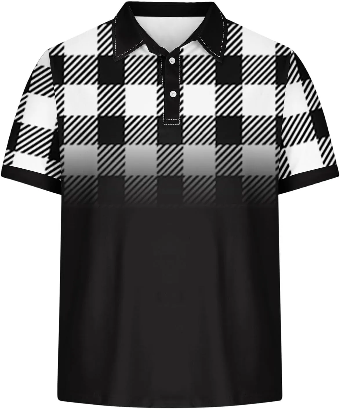 Mens Golf Shirts Short Sleeve Big and Tall Mesh Shirt Breathable,Plaid Graphic Print Shirt,Business Casual Summer