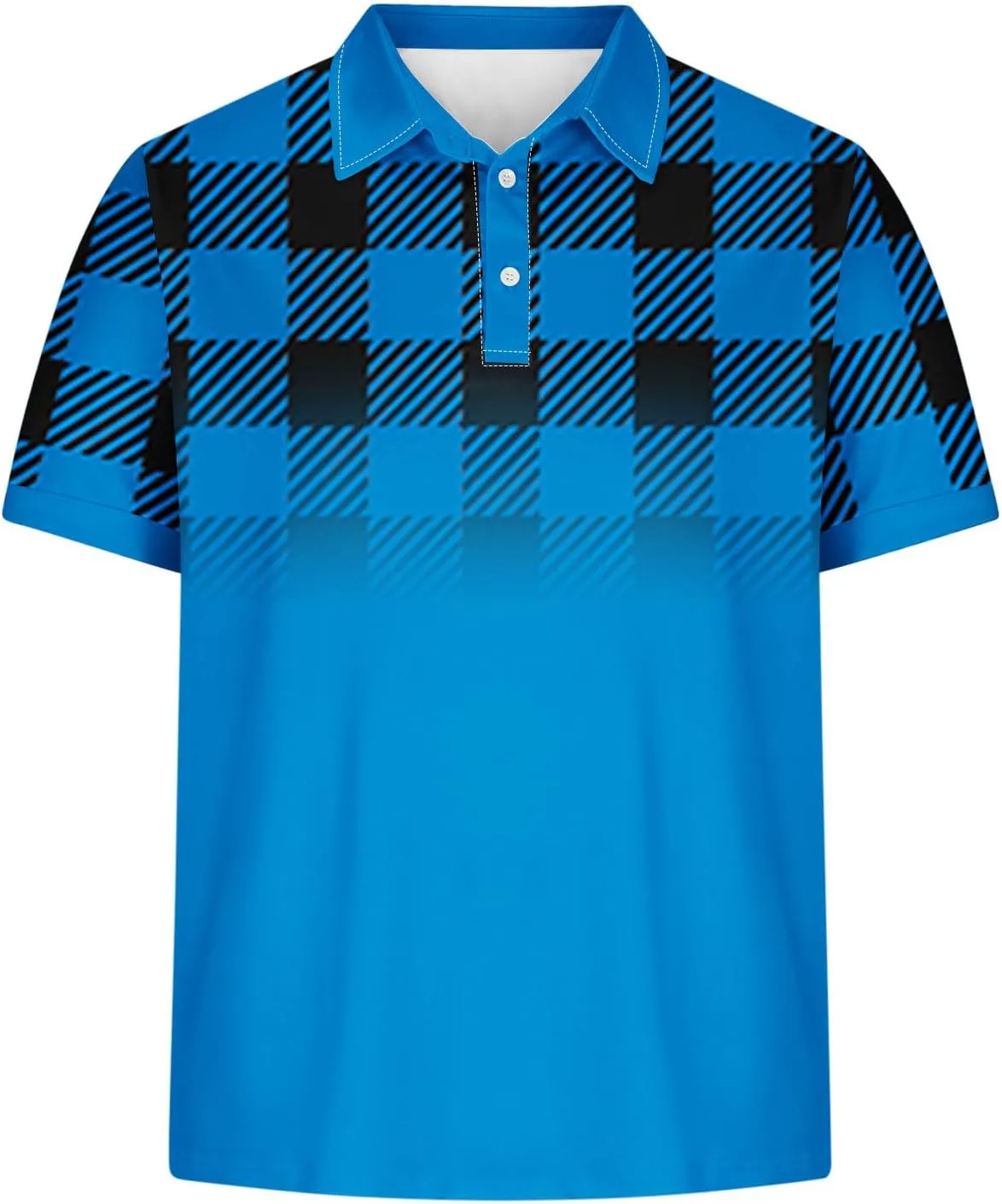 Mens Golf Shirts Short Sleeve Big and Tall Mesh Shirt Breathable,Plaid Graphic Print Shirt,Business Casual Summer