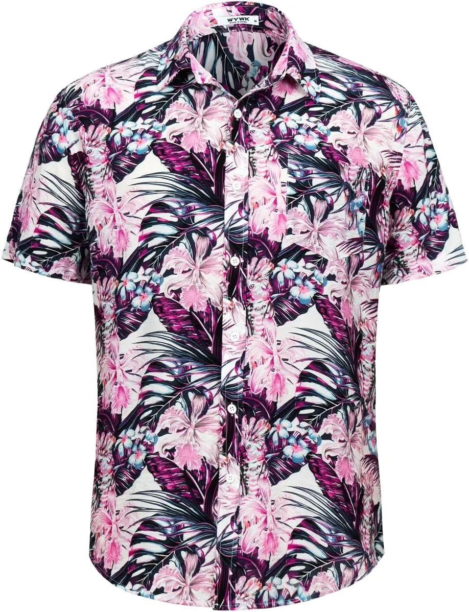 Men's Hawaiian Floral Shirt Short Sleeve Casual Button Down Shirt Summer Holiday Beach Shirt for Men