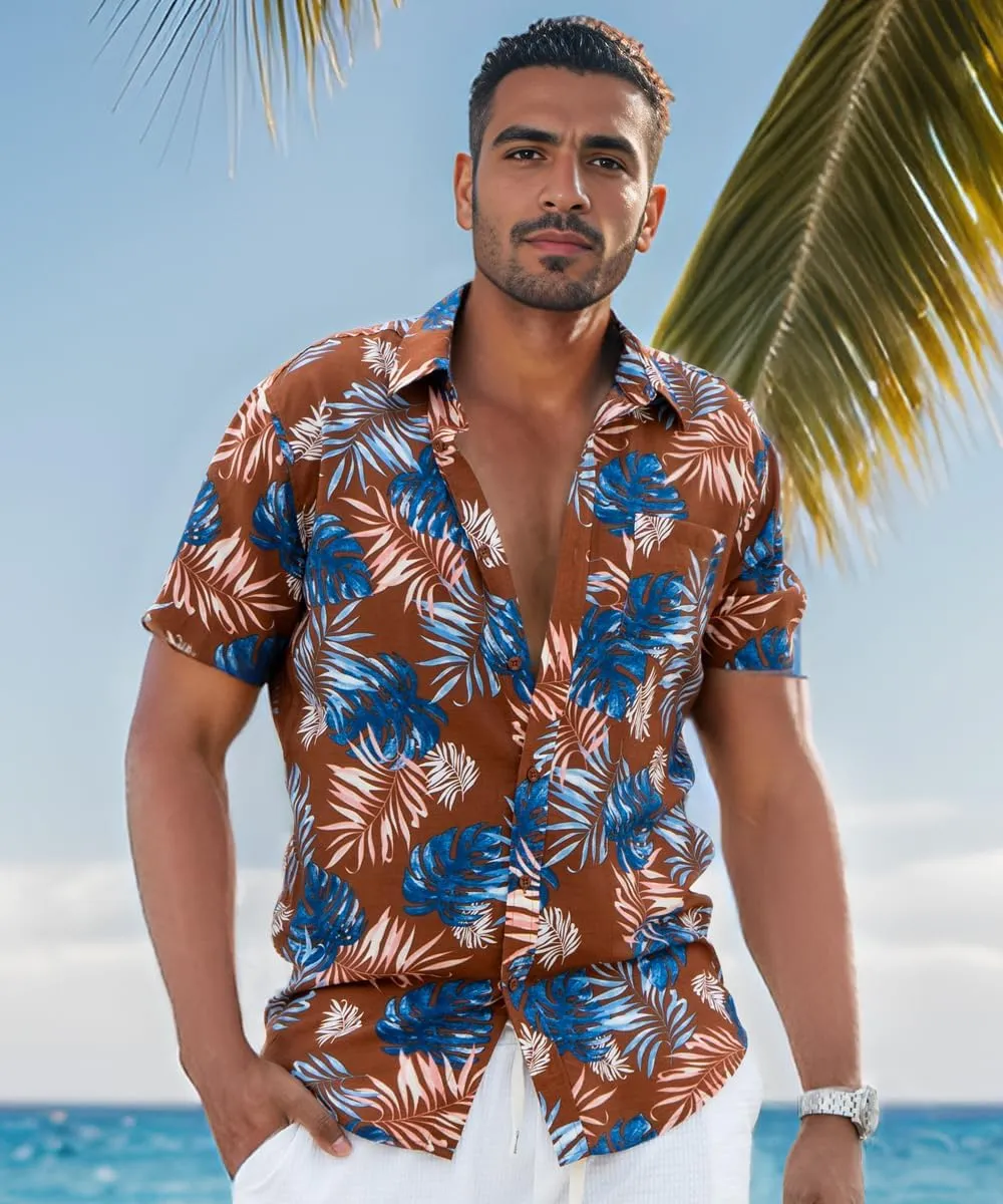 Men's Hawaiian Floral Shirt Short Sleeve Casual Button Down Shirt Summer Holiday Beach Shirt for Men
