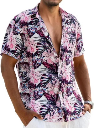 Men's Hawaiian Floral Shirt Short Sleeve Casual Button Down Shirt Summer Holiday Beach Shirt for Men