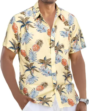 Men's Hawaiian Floral Shirt Short Sleeve Casual Button Down Shirt Summer Holiday Beach Shirt for Men