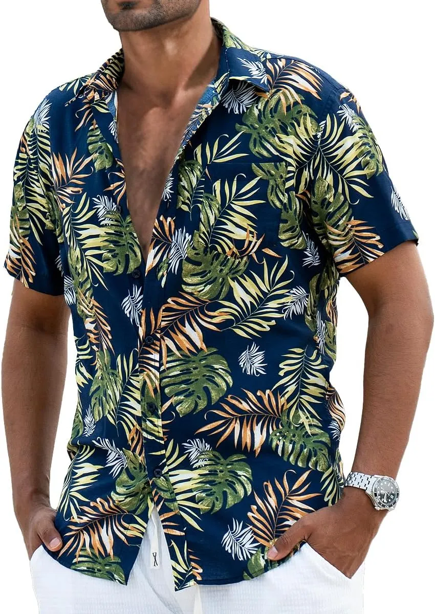 Men's Hawaiian Floral Shirt Short Sleeve Casual Button Down Shirt Summer Holiday Beach Shirt for Men