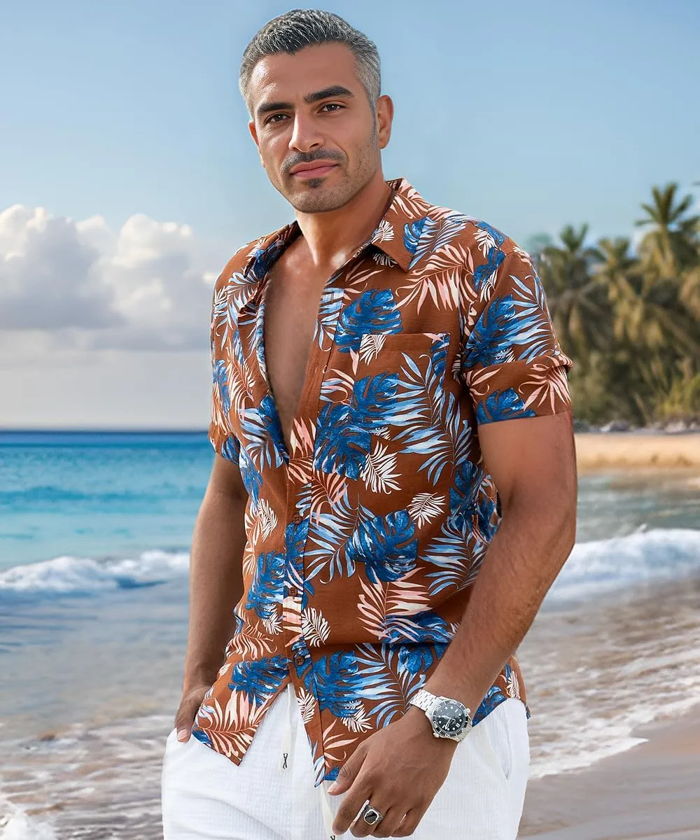 Men's Hawaiian Floral Shirt Short Sleeve Casual Button Down Shirt Summer Holiday Beach Shirt for Men
