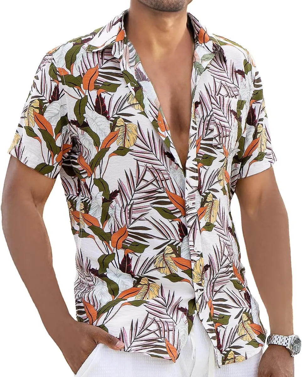 Men's Hawaiian Floral Shirt Short Sleeve Casual Button Down Shirt Summer Holiday Beach Shirt for Men