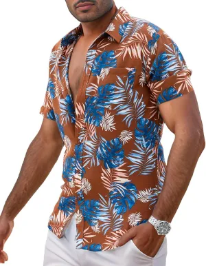 Men's Hawaiian Floral Shirt Short Sleeve Casual Button Down Shirt Summer Holiday Beach Shirt for Men
