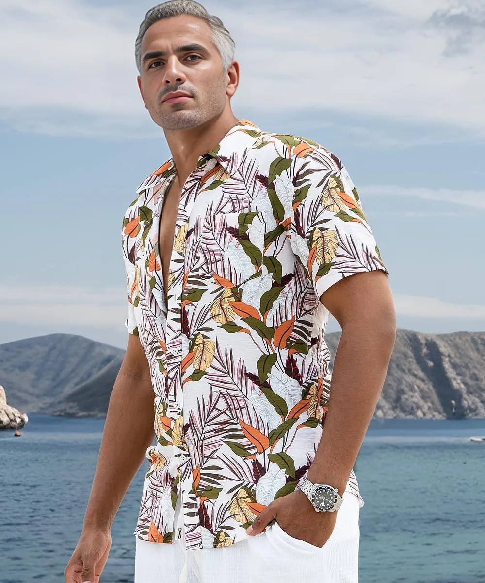 Men's Hawaiian Floral Shirt Short Sleeve Casual Button Down Shirt Summer Holiday Beach Shirt for Men