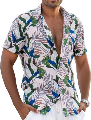 Men's Hawaiian Floral Shirt Short Sleeve Casual Button Down Shirt Summer Holiday Beach Shirt for Men