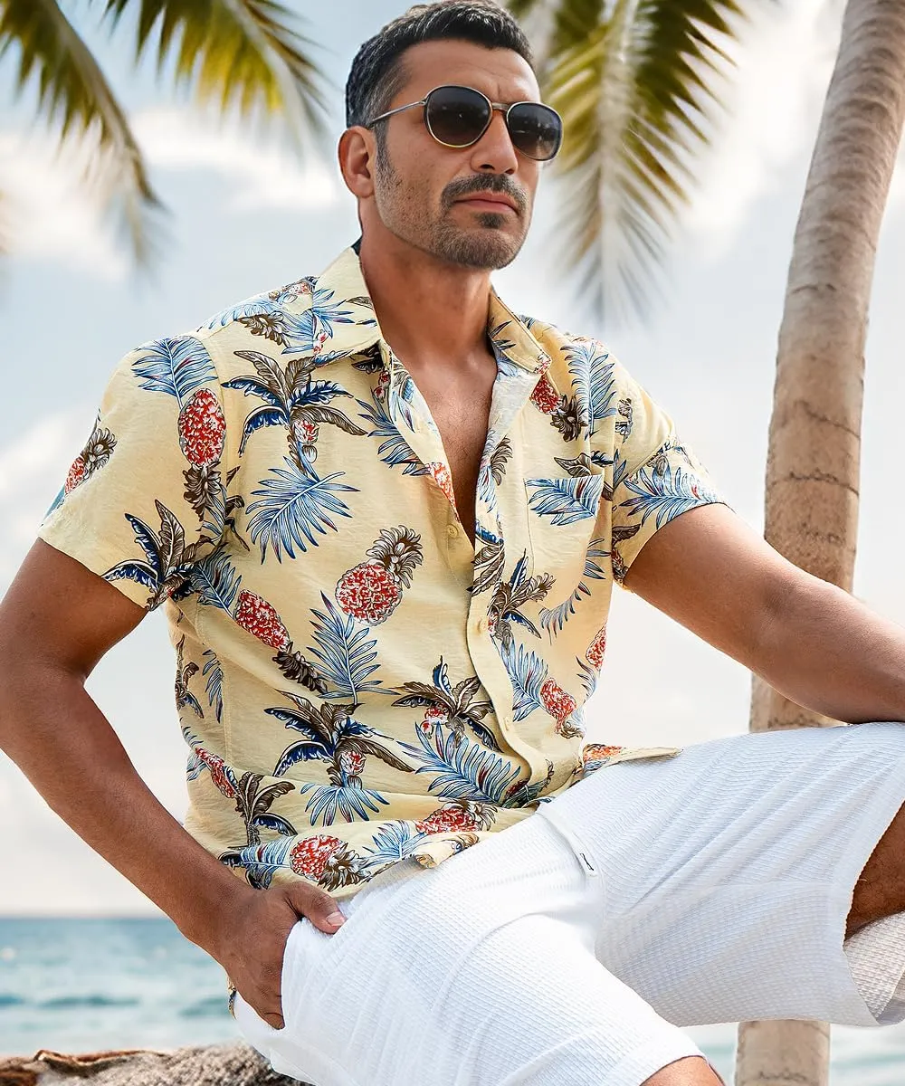 Men's Hawaiian Floral Shirt Short Sleeve Casual Button Down Shirt Summer Holiday Beach Shirt for Men