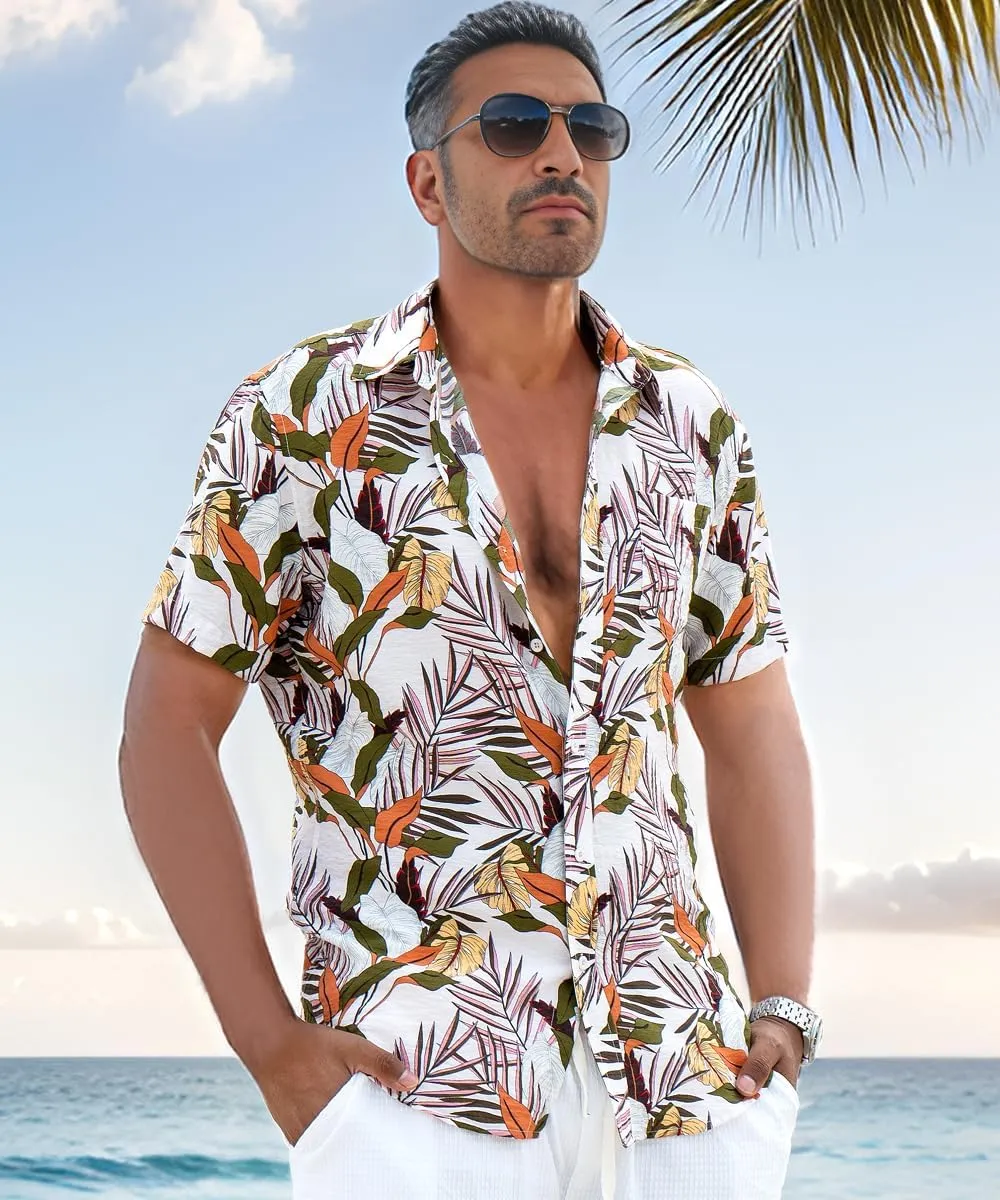 Men's Hawaiian Floral Shirt Short Sleeve Casual Button Down Shirt Summer Holiday Beach Shirt for Men