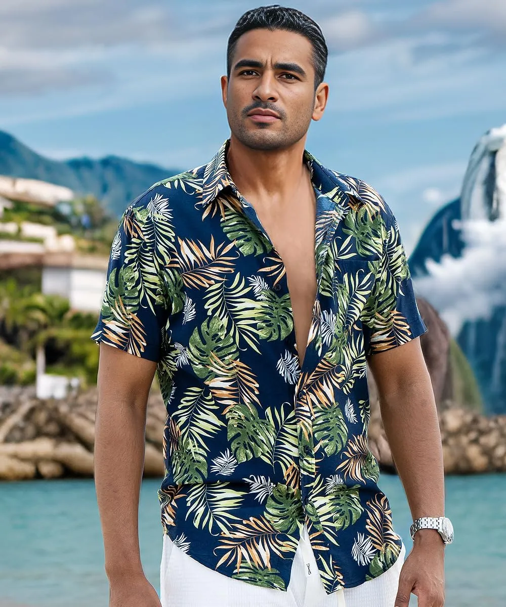 Men's Hawaiian Floral Shirt Short Sleeve Casual Button Down Shirt Summer Holiday Beach Shirt for Men