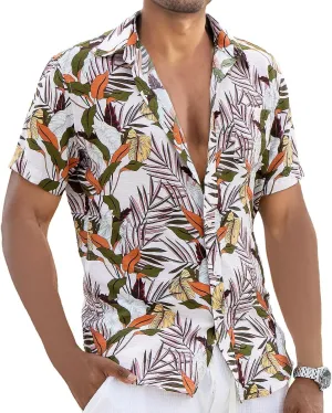 Men's Hawaiian Floral Shirt Short Sleeve Casual Button Down Shirt Summer Holiday Beach Shirt for Men