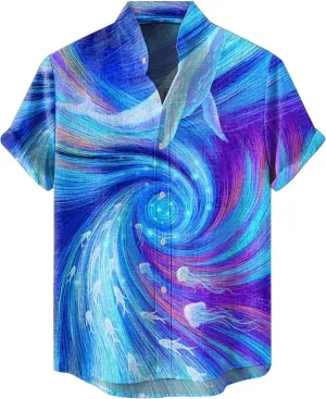 Mens Hawaiian Shirts Cotton Linen Short Sleeve Loose Fit Shirt Button Down Casual Summer Beach Vacation Shirts