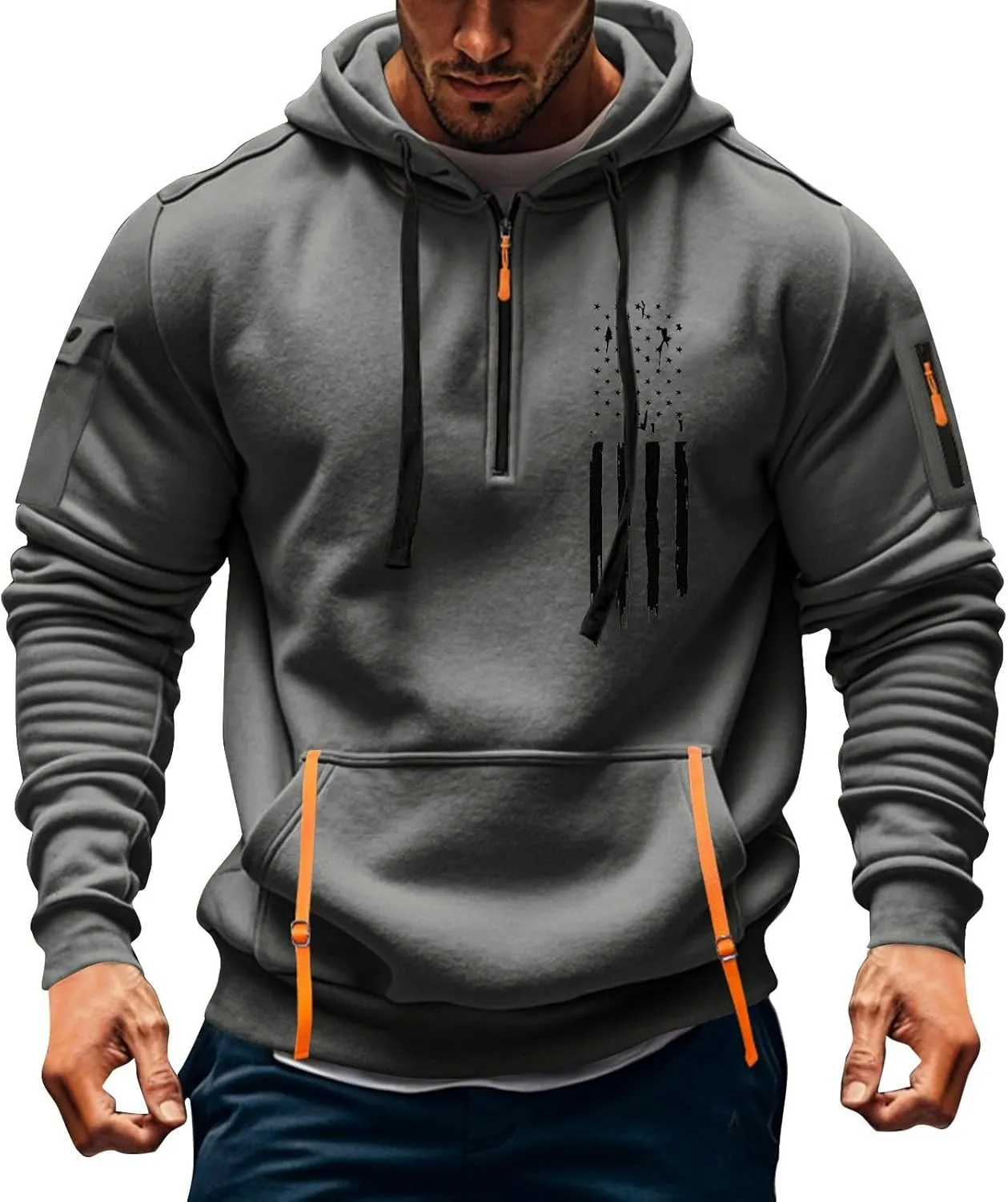 Mens Hoodies 1/4 Zip Slim Fit Basic Comfort Drawstring Mens Sweatshirt Cool Vintage Sweatshirt with Pockets