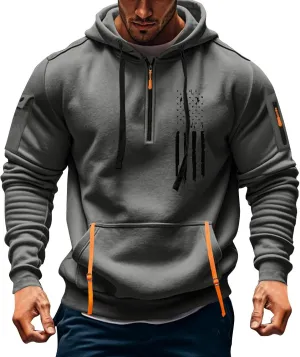 Mens Hoodies 1/4 Zip Slim Fit Basic Comfort Drawstring Mens Sweatshirt Cool Vintage Sweatshirt with Pockets