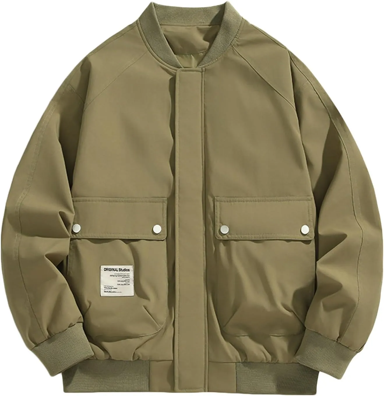 Men's Lightweight Windbreaker Jackets Outdoor Sports Loose Hoodless Pocket Raincoat Jacket Casual Mock Neck Coats