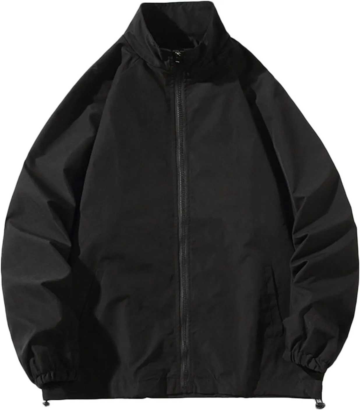 Men's Lightweight Windbreaker Jackets Outdoor Sports Loose Hoodless Pocket Raincoat Jacket Casual Mock Neck Coats
