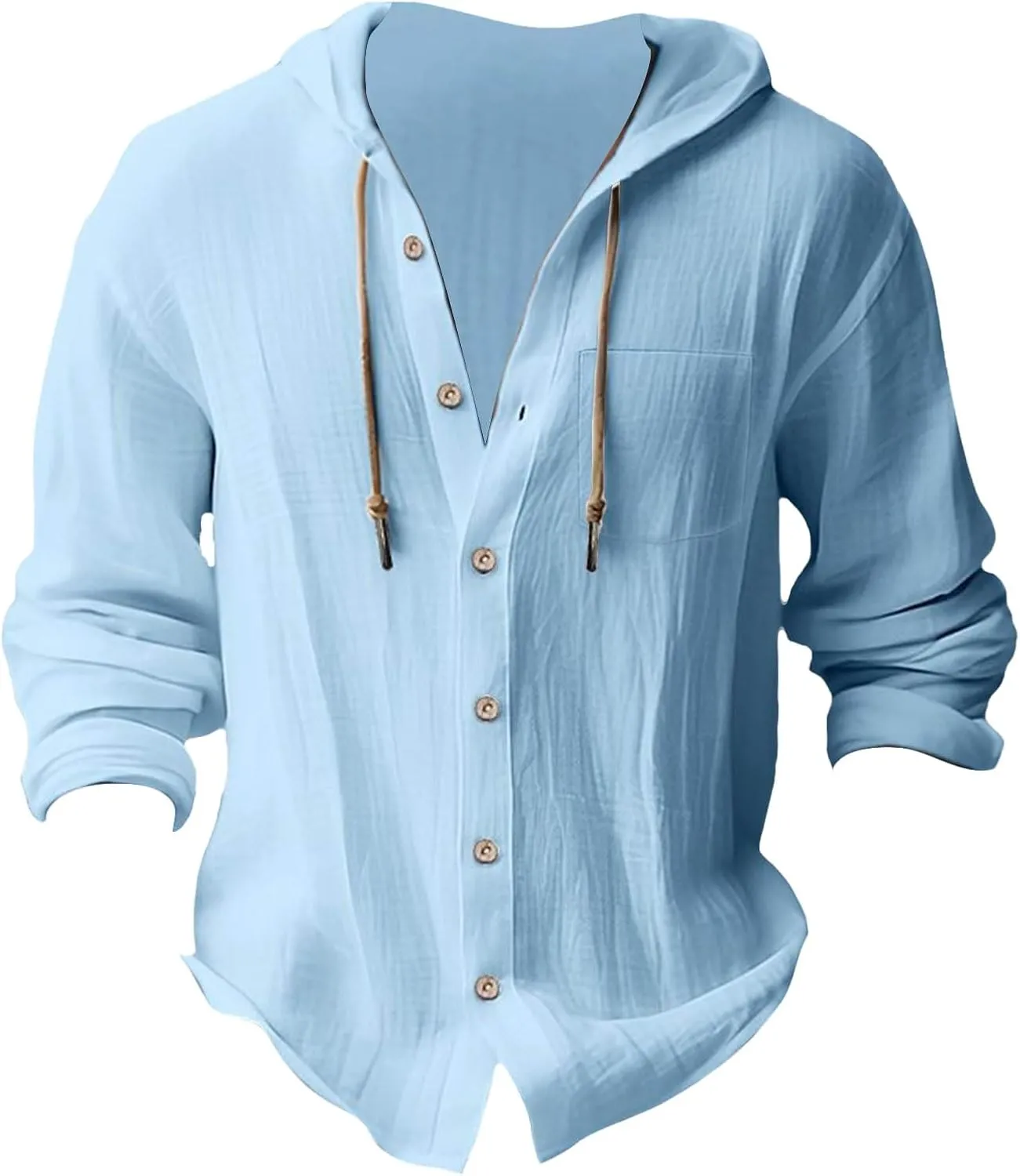 Mens Linen Button Down Shirts Casual Long Sleeve Roll-Up V Neck Hooded Summer Casual Hawaiian Beach Tops